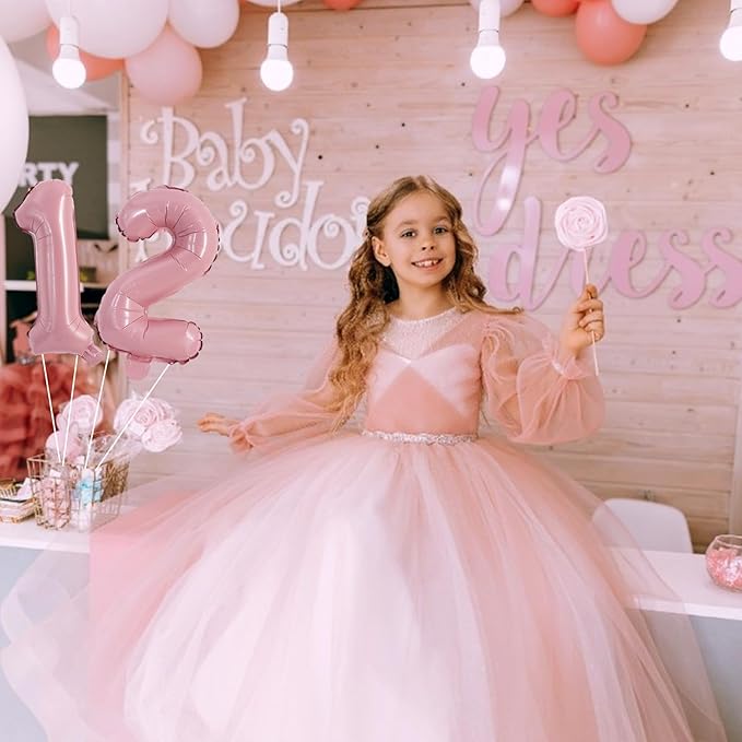 TONIFUL Balloons 16 Inch Pink 0-9 Number Mylar Foil Balloons 10 Pcs Custom digitalal Balloons for 2026 New Year Eve Birthday Party Engagement Graduations Anniversary Baby Shower