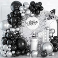 Black and Silver Balloon Garland Kit, Metallic Silver and Black Balloon Arch Kit, 100Pcs Chrome Silver Latex Black Balloons Different Sizes for Wedding Bridal Shower Birthday Graduation Party Supplies