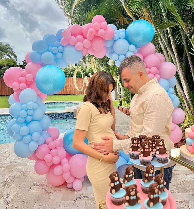 Pink & Blue Latex Balloon Set - 12 Inch Gender Reveal Balloon Pink and Blue Balloons for Gender Reveal, Birthday, Wedding & Bridal Shower Decor