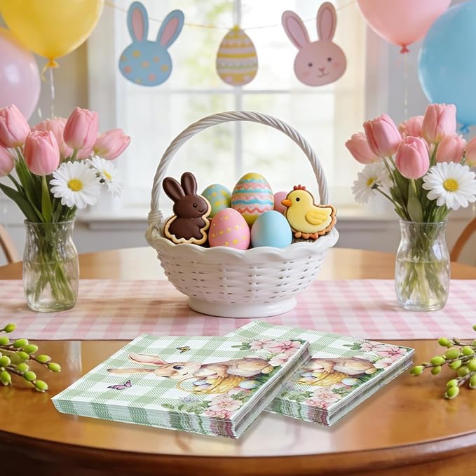 Easter Bunny Paper Napkins - 50Pcs Disposable Decorative Napkins for Easter Party, Spring Dinner, Bunny Themed Table Decorations
