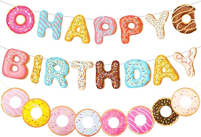 Donut Happy Birthday Banner Donut Garland Banner Donut Theme Party Decoration for Baby Shower Birthday Party Supplies