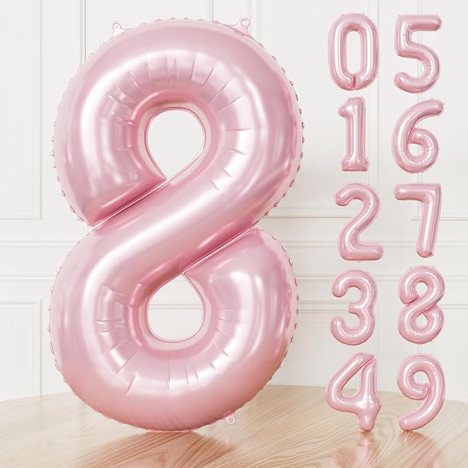 Pink Number 8 Balloons – 40 Inch Giant Foil Number Balloon, Light Pink Number Balloon for Girls Birthday, Baby Shower & Princess Theme Party Decorations