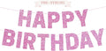 Pre-strung Happy Birthday Banner - No DIY - Pink Glitter Happy Birthday Party Banner for Girls & Women - Pre-strung on 8 ft Strands - Light Pink Bday Party Decorations & Decor. Did We Mention No DIY