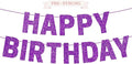 Pre-strung Happy Birthday Banner - No DIY - Purple Glitter Happy Birthday Party Banner for Girls & Women - Pre-strung on 8 ft Strands - Purple Bday Party Decorations & Decor. Did We Mention No DIY