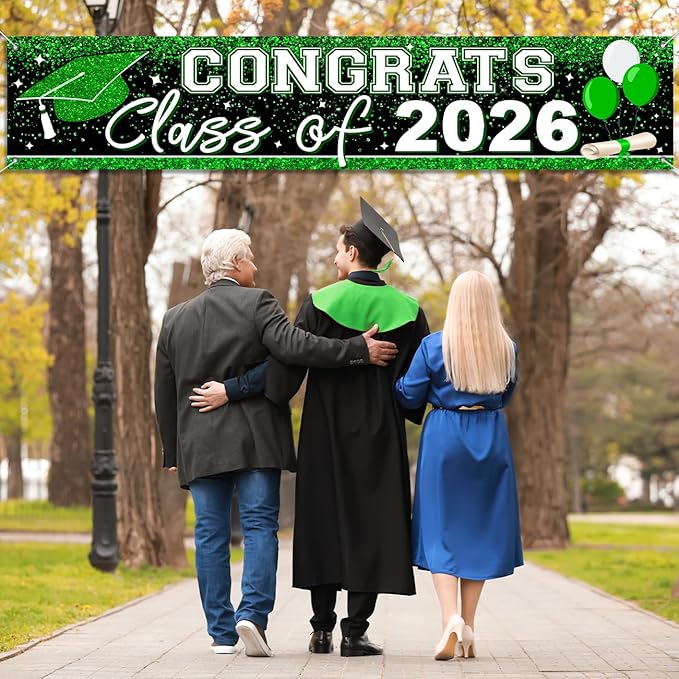 Graduation Decorations 2026 Yard Sign Large Class of 2026 Banner Green Congrats Grad Graduation Party Games Supplies (Green)