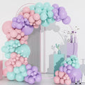 Pastel Tea Balloons Arch Garland Kit, 134pcs Macaron Green,Purple,Pastel Pink Balloons for Birthday Baby Shower Bridal Shower Wedding Anniversary Engagement Gender Reveal Tea Party Decorations