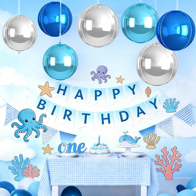 Blue and SIlver Round Balloons Foil, 12 Pcs Round Shaped Balloon Different Size 22" 18" 15" 10", Metallic Blue Silver Balloons for Xmas Prom Graduation Baby Shower Birthday Party Decorations