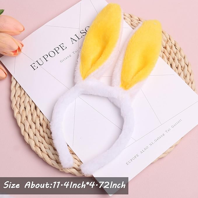 Bunny Headband Easter Hair Bands for Women Girls Kids, Yellow Cute Plush Rabbit Ears Hair Accessories Non Slip Headbands Easter Day Party Decoration Supplies