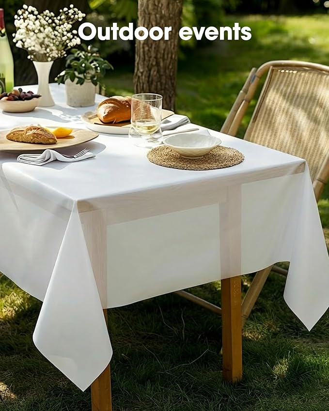 Pureegg Plastic Table Cloth 10 Pack, 54 x 108 Inch Disposable Table Cloths for Party, Picnic and Wedding, Rectangle, White