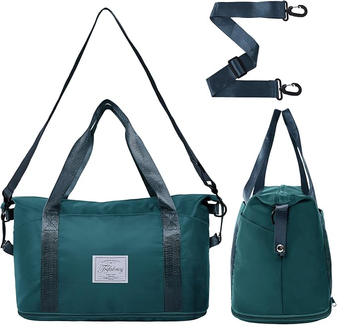 Travel Duffel Bag - Large Shoulder Weekender Overnight Bag, Carry on Bags with Wet Pocket, Waterproof Expandable Duffel Bags with Trolley Sleeve, Sports Tote Gym for Women, Peacock blue