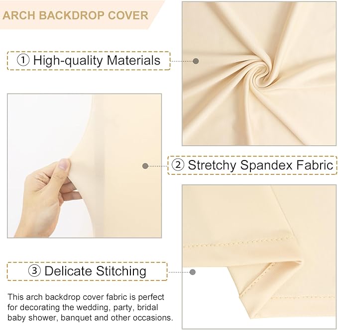 Wedding Arch Cover Beige 5ft 6ft 7ft Spandex Arch Backdrop Cover Set of 3 Balloon Arch Cover Backdrop Fabric for Banquet Chiara Arch Stand Cover for Bridal Shower Party Decorations