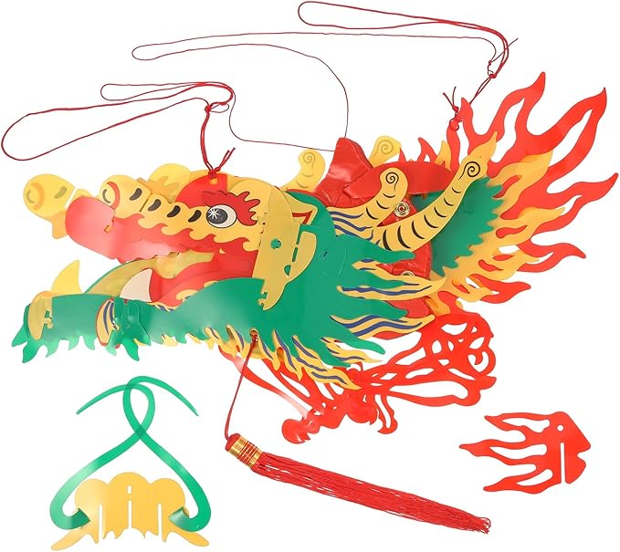 Bememo 4.92 Feet 3D Chinese New Year Dragon Decorations Hanging Paper Dragons Garland Lunar New Year Chinese Spring Festival Lantern Festival Decorations