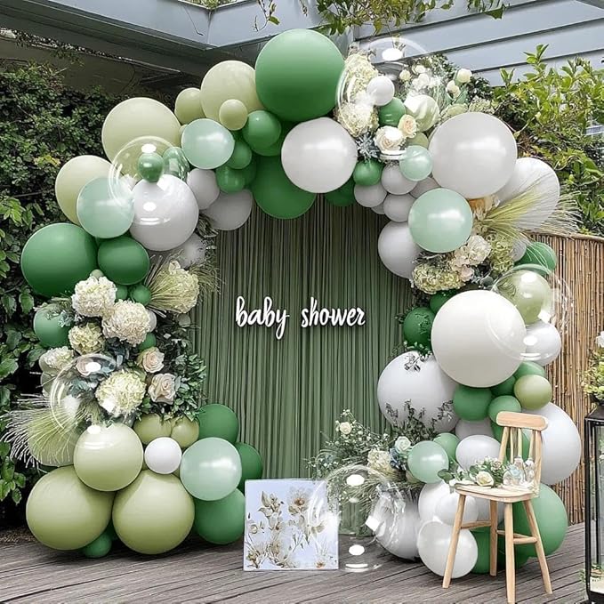 Green White Balloons Double Stuffed Dusty Green Bobo Pearl Balloon Arch Kit Latex Light Olive White Balloon Garland for Bridal Shower Birthday Baby Shower Wedding Anniversary Baptism Decor