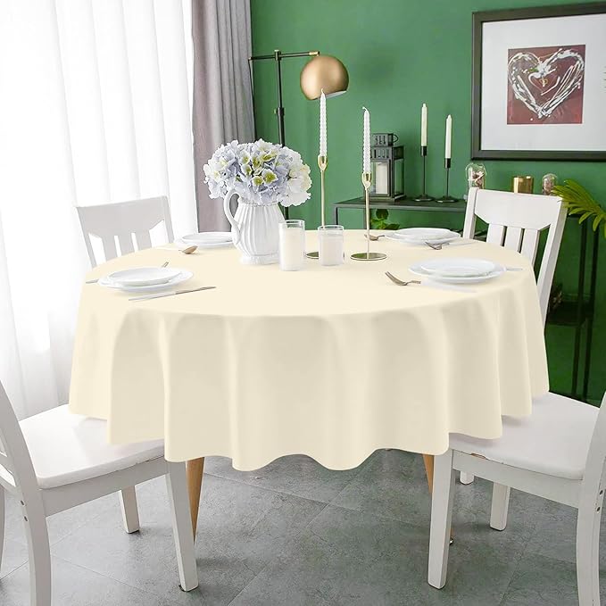 Mulbozy 2 Pcs Ivory Round Tablecloth, 84 inches Disposable Plastic Milky White Circle Table Covers for Baby Shower Wedding Bridal Shower Birthday Party Decorations