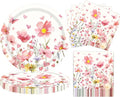 Spring Flowers Plates and Napkins Sets Pink Floral Party Supplies Wildflower 9inch 20pcs Paper Plates and 20pcs Napkins Tableware Party Decorations for Anniversary Wedding Birthday