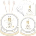 Rakuto Pearls and Prosecco Bridal Shower Decorations, 96PCS Pearls Bow Champagne Disposable Paper Plates Napkins Party Decorations, Bows Prosecco Wedding Bachelorette Bride to Be Decor, Serve 24