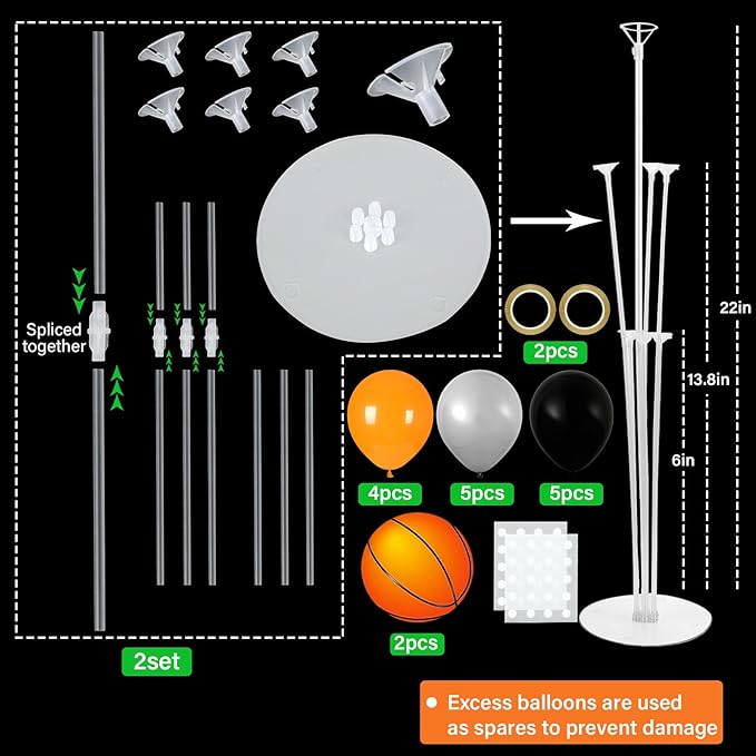 Basketball Party Balloons Stand Kit - 2 Sets With 2 Basketball Ball Foil Balloons - Basketball Themed Party Balloon Centerpiece for Tables - Game Sports Birthday Party Decorations