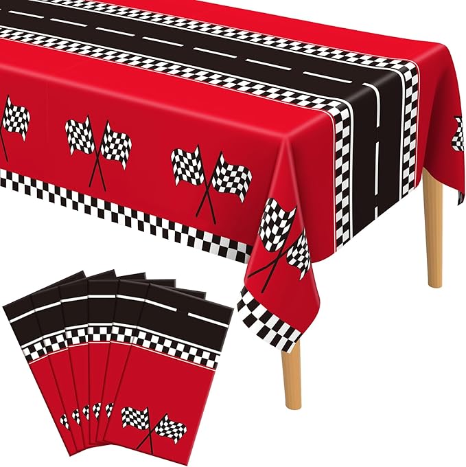 Slergut Race Car Birthday Party Decorations, 6 Pack Racing Car Tablecloth Checkered 54"x108", Race Cars Decorations Party Supplies Favors, Cars Birthday Decoration for Boys Baby Shower
