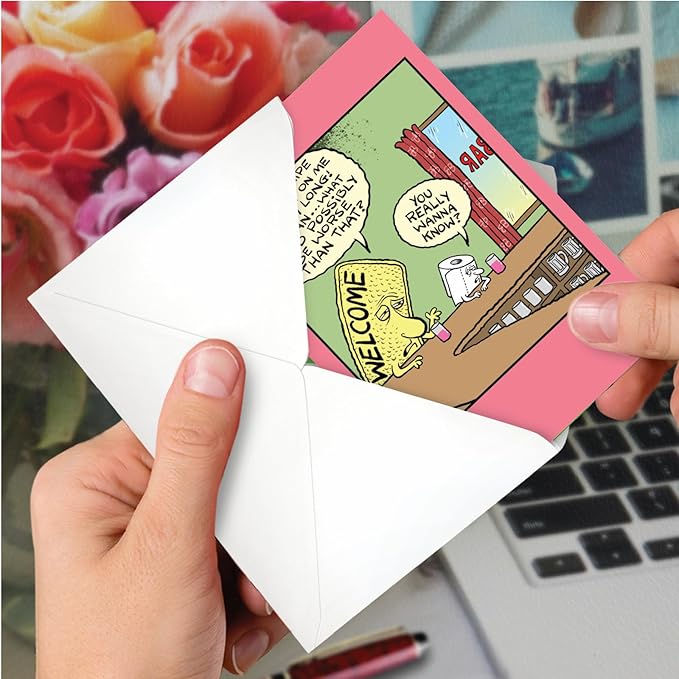 NobleWorks Funny Cartoon Birthday Greeting Card for Men and Women with 5 x 7 Inch Envelope (1 Card) Bday Welcome Mat C9283BDG