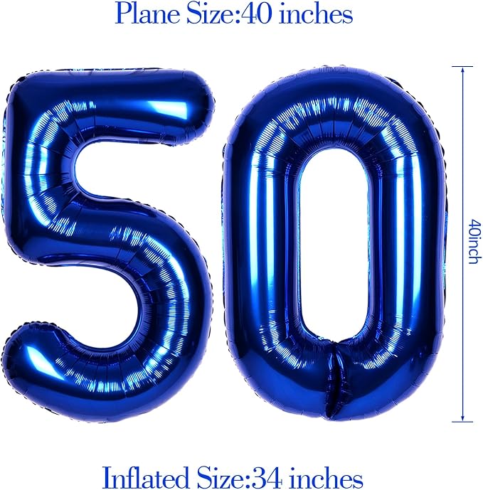 40Inch Navy Blue Number 50 Balloon Large Helium Royal Blue Number Balloons 0-9 Giant Digital 50th Foil Mylar Big Party Balloon for Boy Birthday Party Anniversary Graduation Decorations