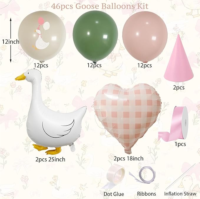 One Silly Goose Birthday Decorations Girl – Goose Balloons with Pink Printed Latex Balloons, Pink Bow & Hats, Cute Baby Girl 1st Birthday Party Supplies