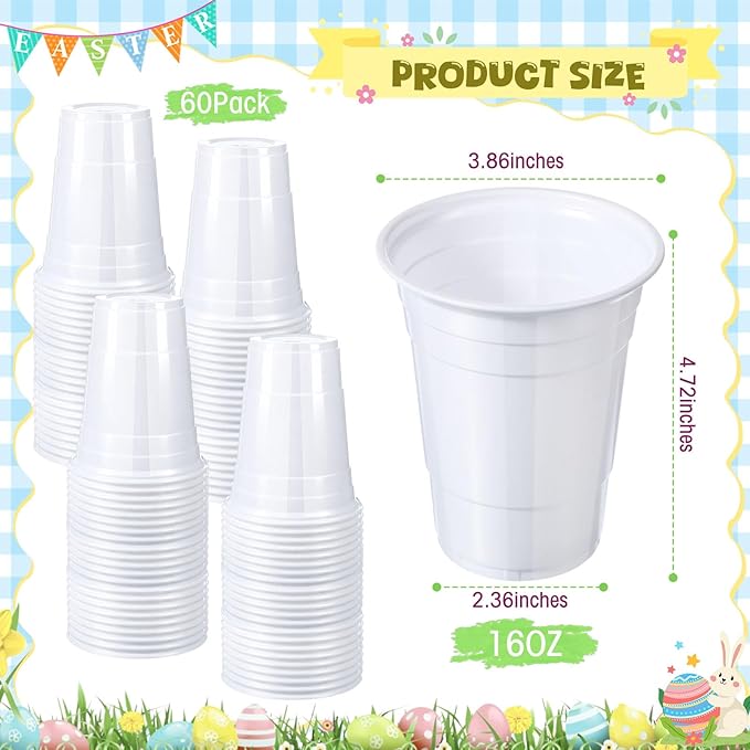Capoda 60 Pack Easter Punch Game Set Easter Egg DIY Prize Punch Box Game Include 60 Pcs 16oz Plastic Cups 60 Sheet Tissue Paper Pens Blindfolds and 160 Pcs Rubber Bands for Outdoor Indoor Family Party