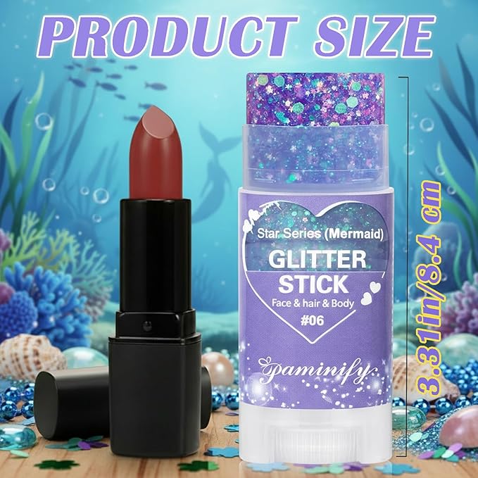 Purple Hair Glitter Stick for Kids,Mardi Gras Outfit for Women,Waterproof Mermaid Body Face Glitter Makeup,Mardi Gras Accessories Chunky Sequins,Halloween Glitter Body Paint for Carnival Festival
