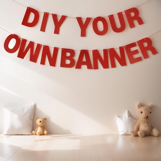 DIY Banner Kit with Letters Glitter Banner Letters Customizable Birthday Banners Graduation Banner Custom Party Hanging Banner for Graduation Wedding Party Baby Shower Decoration(Red)