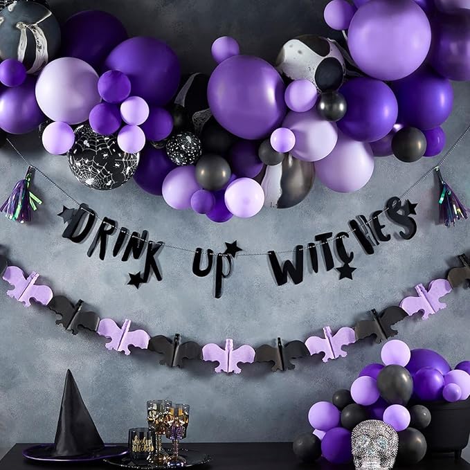 Purple Black Silver Balloon Arch, Metallic Silver Dark Purple Black Balloons Purple Black Party Balloon Garland Kit Black Purple Helium Balloon Kit for Graduation Birthday Halloween Party Decor