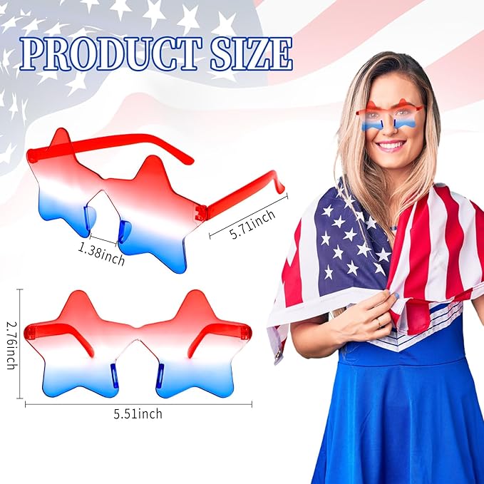 12 Pairs Star Sunglasses Bulk 4th of July Star Glasses Rimless Patriotic Fourth of July Star Shaped Party Sunglasses