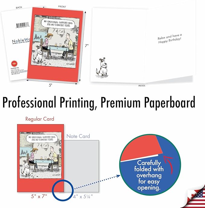 NobleWorks - 1 Humor Birthday Card with Envelope - Funny Cartoons for Birthday Greetings, Celebration Notecard - Support Dog C3647BDG