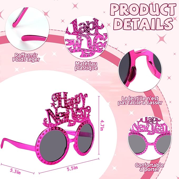 16Pcs New Years Eve Party Supplies 2026 Including Happy New Year Eyeglasses and Metallic Fringed Noise Makers 2026 Glasses New Years Plastic Funny Sunglasses Eyewear
