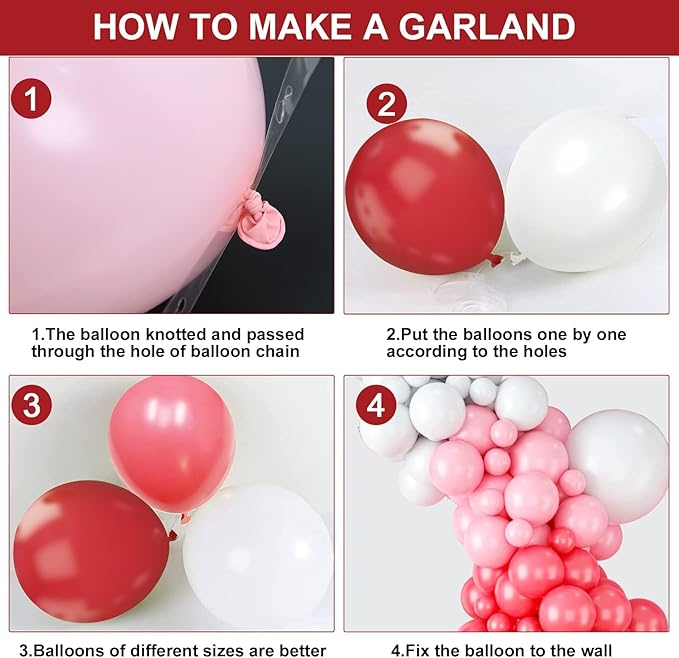 Red Pink Balloon Arch & Garland Kit - White Pink Macaron & Balloons for Baby Shower, Engagement, Bridal Shower, Wedding, Anniversary Party