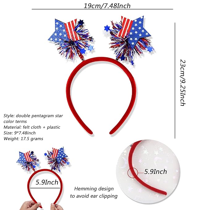 4th of July Headband Independence Day Hair Accessories Patriotic Party Hair Supplies USA Flag Star Design Blue Red Ribbon Stars Hair Decoration Hair Hoop for Women