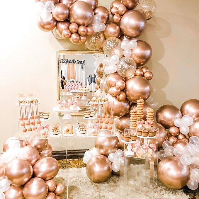 PartyWoo Rose Gold Balloons 50pcs 12 Inch Metallic Chrome Rose Gold Balloons for Wedding Anniversary Sweet 16 Baby Shower Bridal Shower Bridgerton Floral Birthday Party Decorations Rose Gold-G107
