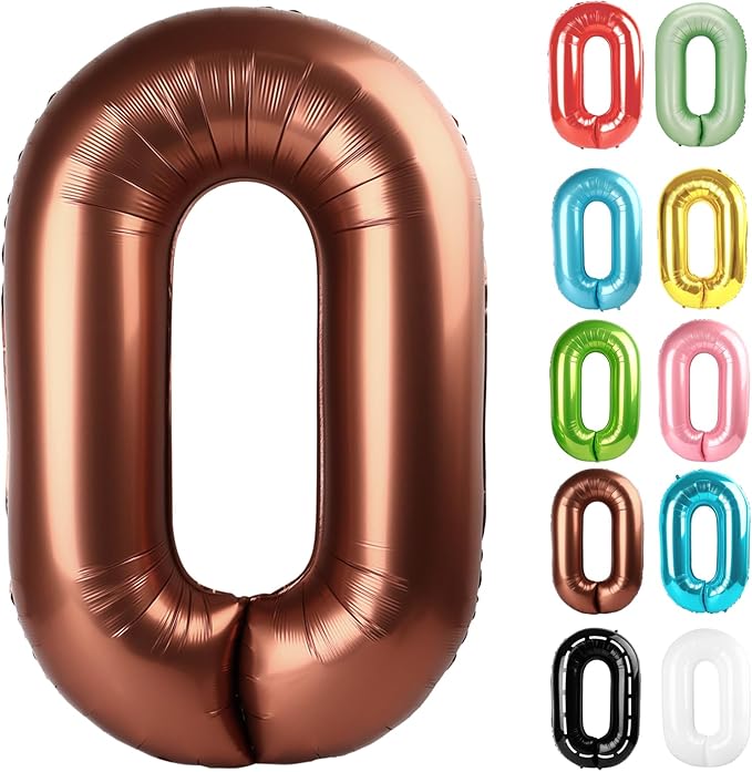 Coffee Brown Number 0 Balloon 40 Inch, 0 Balloon Numberfor 10th 20th 30th 40th 50th 60th Birthday Decorations, Coffee Brown Party Supplies for Men Women