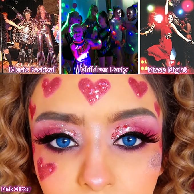 Go Ho Pink Face Body Glitter Gel,Pink Face Paint Makeup Holographic Chunky Sequins Glitters for Hair,Nails,and Lip,Long-Lasting Hair Glitter with Sequins,52g