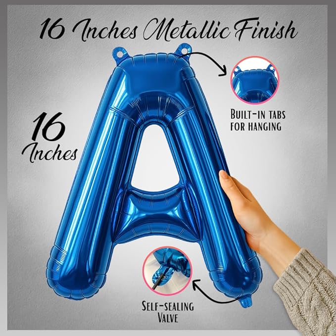 [52pcs] Blue Letter Balloons - 2 Full A-Z Sets For Blue Letter Balloon Banner | Alphabet Ballons | 16 inch Foil Ballon | Customized Name Balloon Letters for a Birthday, Graduation, Wedding Baby Shower