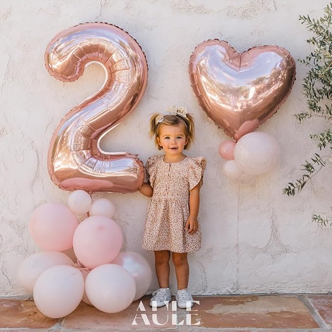 AULE 40 Inch Big Rose Gold 2 Balloon Number Large Foil Helium Number Balloons 0-9 Jumbo Giant Happy 2nd Birthday Party Decorations for Boy or Girl Huge Mylar Anniversary Party Supplies