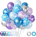 Frozen Balloons, 50pcs 12 Inch Purple Blue Purple Balloons Snow Balloons for Theme Party Supplies Ice Snow Theme Birthday Winter Party Decorations