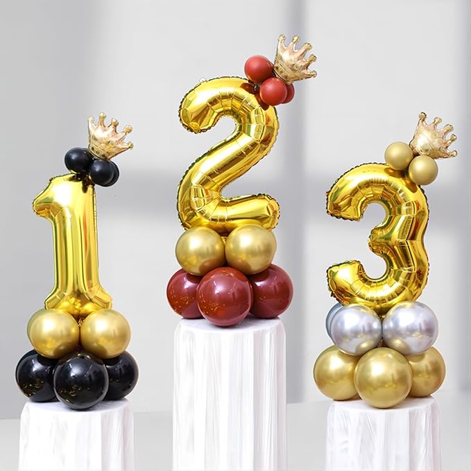 32 In Gold Large Numbers Balloons 0-9, Self Inflating Number 3 Balloons for Boys Girls, Big Gold Digit 3 Balloons for Women Men Birthday Party Anniversary Wedding Supplies Decorations