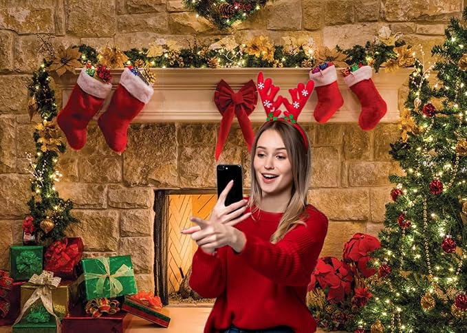 CYLYH 8x6ft Christmas Fireplace Theme Backdrop Christmas Backdrops for Photography Tree Sock Decorations for Xmas Party Supplies Photo Background