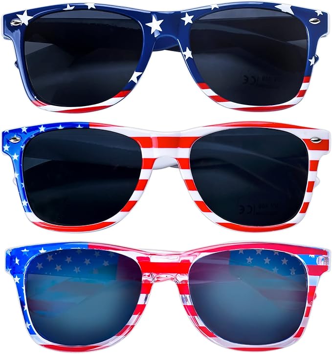 Donse 3 Pairs American Flag Sunglasses - 4th of July Accessories USA Flag Classic Sunglasses for Women Men Teens Patriotic Party Favors Supplies Independence Day Memorial Day 4th of July Decorations