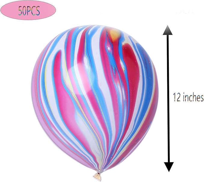 Rainbow Tie Dye Balloons - 50 PCS 12 Inch Marble Agate Latex Swirl Hippie Party Balloons for Tie Dye & Christmas Birthdays