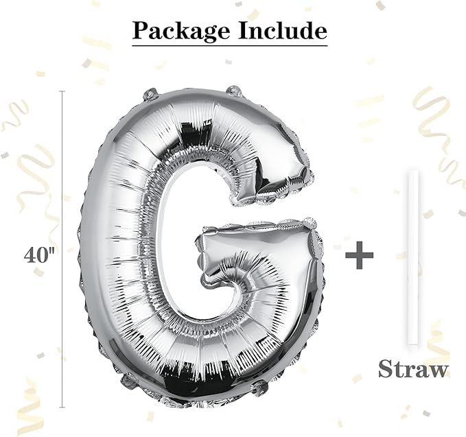40 inch Silver Letter G Balloon, Big Size Alphabet Foil Mylar Helium Balloons for Birthday Party Celebration Wedding Anniversary Baby Shower Decorations Supplies Alphabet G