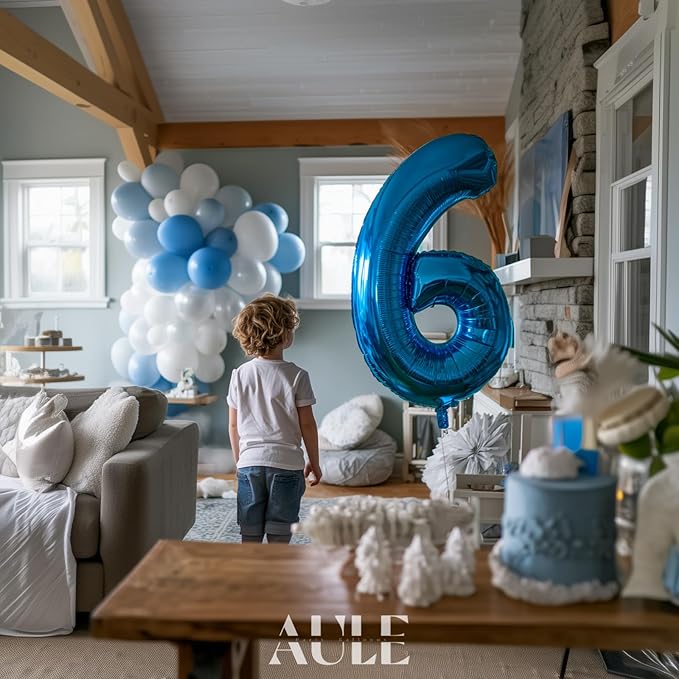 AULE 40 Inch Large 6 Balloon Numbers Blue, Big Foil Number Balloons, Giant Helium Happy Birthday Party Decorations for Man and Women, Huge Mylar Anniversary Party Supplies