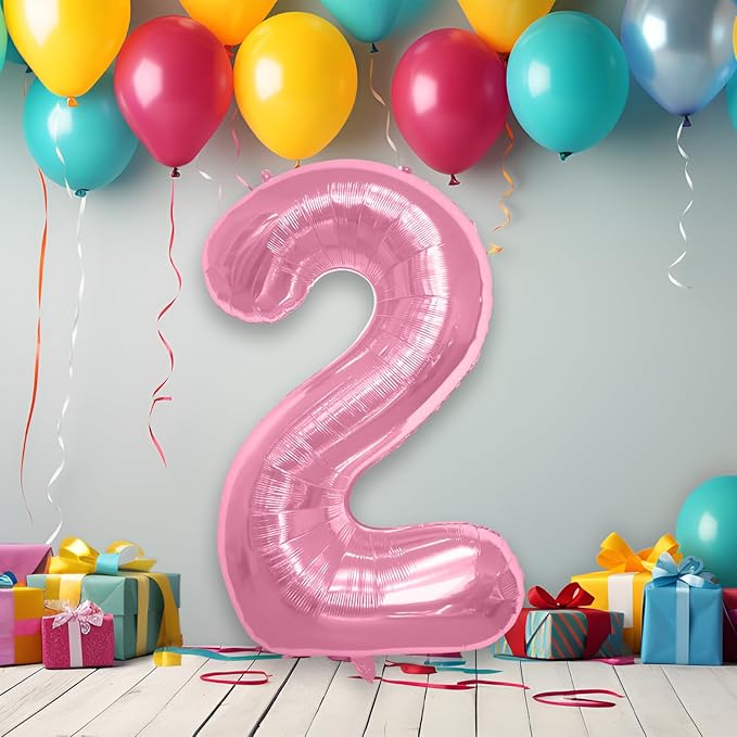 40 Inch Large Pink Number Celebration and Decoration Balloon for Birthday Parties, Graduations, Anniversaries, Weddings, Photo Shoots, Special Events - Helium Foil Mylar (Pink Number 2)