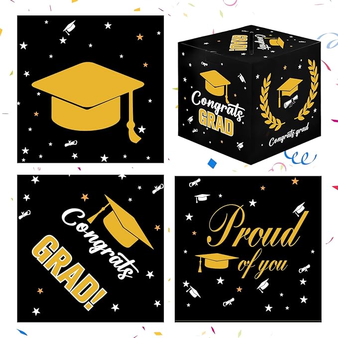 Graduation Card Box, 2026 Graduation Party Decorations, Card Boxes for Graduation 2026, Graduation Box Holder, Grad Box for Gift and Cards, Card Box for Graduation Party Supplies Party Favors, Black