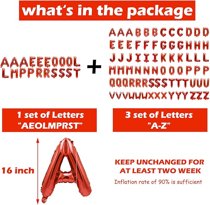 98 Pcs Red Letter Balloons, Custom 3 Set A-Z Set for Personalizing Names & Phrases Party Supplies Banners - with 1 Set AEOLMPRST 20Pcs for Wedding/Birthdays/Annivs/Grads Party Banner Custom Phrase