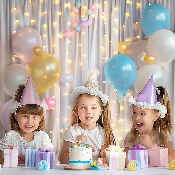 White Backdrop Curtain with Lights String for Birthday Decorations 10×10FT Tulle Backdrop Curtain for Parites Wedding Bridal Shower Baby Shower Bridal Shower (2 Panels 5×10ft)